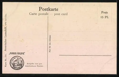 Künstler-AK Christopher Rave: Marine-Galerie, Karte Nr. 241, Assyrisches Lastschiff, 694 v. Chr.