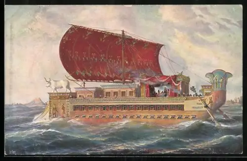 Künstler-AK Christopher Rave: Ägypten, Prachtschiff der Königin Kleopatra, 40 v. Chr.