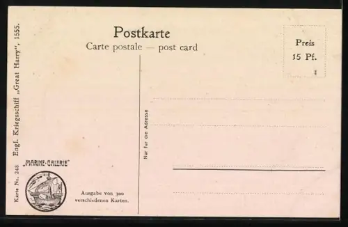 Künstler-AK Christopher Rave: Engl. Kriegsschiff Great Harry, 1555
