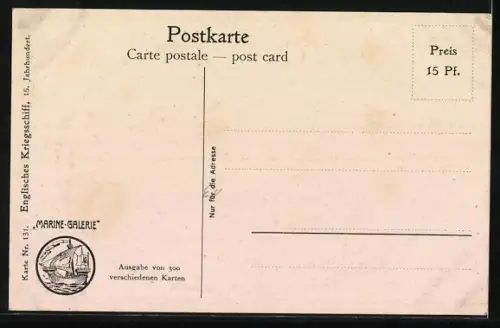 Künstler-AK Christopher Rave: Englisches Kriegsschiff, 15. Jh.