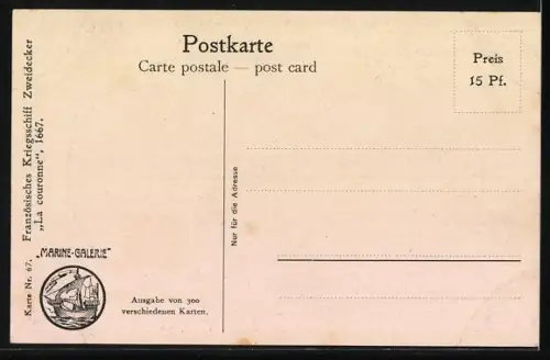 Künstler-AK Christopher Rave: Französisches Kriegsschiff Zweidecker La couronne, 1667