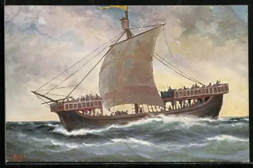 Künstler-AK Christopher Rave: Englisches Kriegsschiff, 13. Jh.