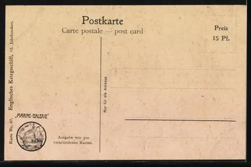 Künstler-AK Christopher Rave: Englisches Kriegsschiff, 13. Jh.