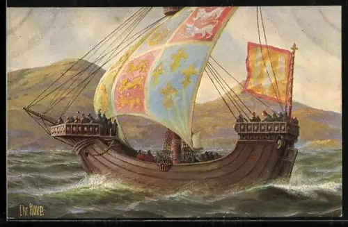 Künstler-AK Chr. Rave: Englisches Kriegsschiff in Fahrt