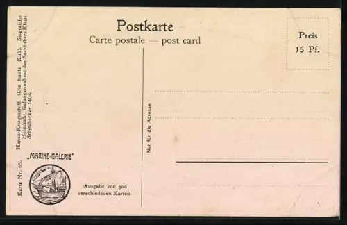 Künstler-AK Christopher Rave: Hansa-Kriegsschiff Die bunte Kuh, Heimkehr nach Gefangennahme Störtebeckers 1404