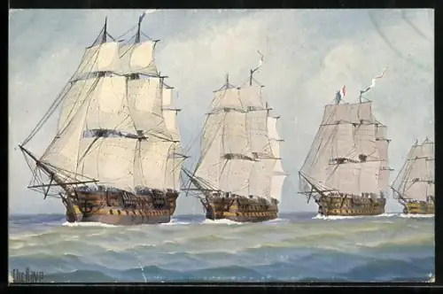 Künstler-AK Christopher Rave: Franz. Linienschiffe in Schlachtordnung, Anfang des 19. Jahrhunderts