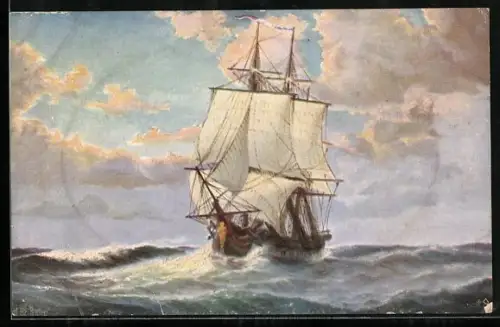 Künstler-AK Christopher Rave: Franz. Fregatte La Pomone 1804 bei stürmischer See