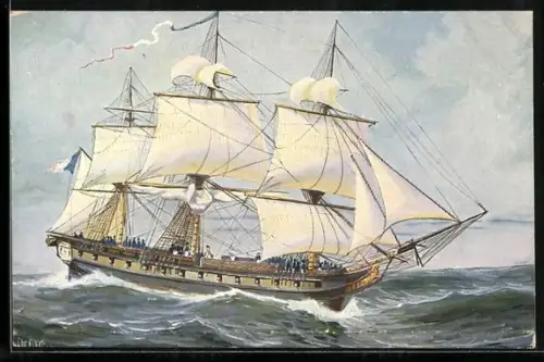Künstler-AK Chr. Rave: Fragatte Napoleons I. Le Muiron 1799 auf See