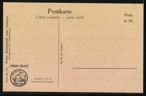 Künstler-AK Christopher Rave: Franz. Kriegsschiff unter Leesegel, Anfang des 19. Jahrh.