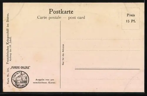Künstler-AK Christopher Rave: Französisches Kriegsschiff im Sturm, Anfang 19. Jh.