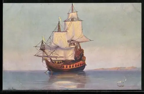 Künstler-AK Christopher Rave: Marine-Galerie, Karte Nr. 139, Holländisches Kriegsschiff aus dem 17. Jahrhundert