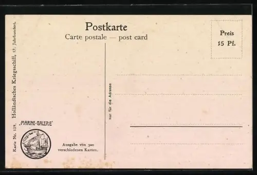 Künstler-AK Christopher Rave: Marine-Galerie, Karte Nr. 139, Holländisches Kriegsschiff aus dem 17. Jahrhundert