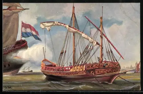 Künstler-AK Christopher Rave: Galeere, erbaut in Amsterdam durch Peter den Grossen