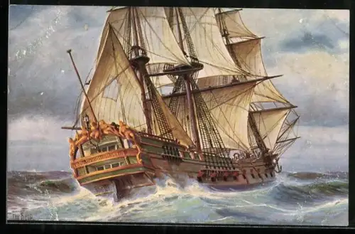 Künstler-AK Christopher Rave: Russiches Kriegsschiff, zweite Hälfte des 17. Jahrhunderts