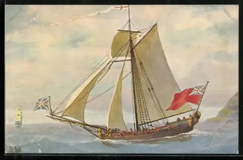 Künstler-AK Christopher Rave: Marine-Galerie, Karte Nr. 127, Englische Jacht aus dem 18. Jahrhundert