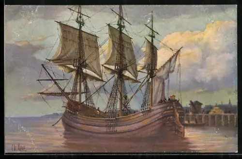 Künstler-AK Christopher Rave: Holländische Dreimaster Galjot aus dem 18. Jahrhundert
