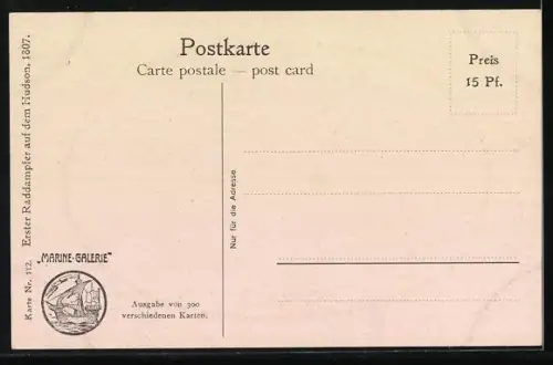 Künstler-AK Christopher Rave: Erster Raddampfer auf dem Hudson, 1807
