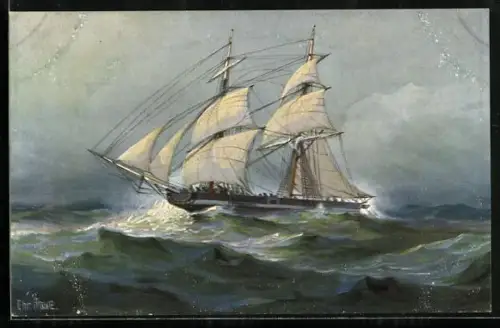 Künstler-AK Christopher Rave: Italienisch Grigantine auf hoher See, 1840