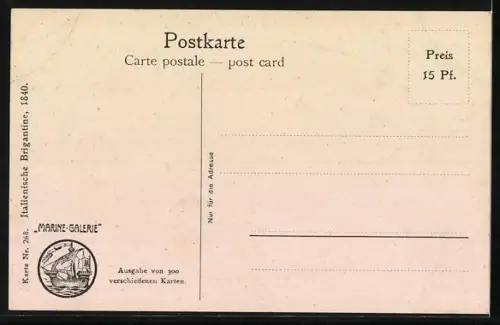 Künstler-AK Christopher Rave: Italienisch Grigantine auf hoher See, 1840