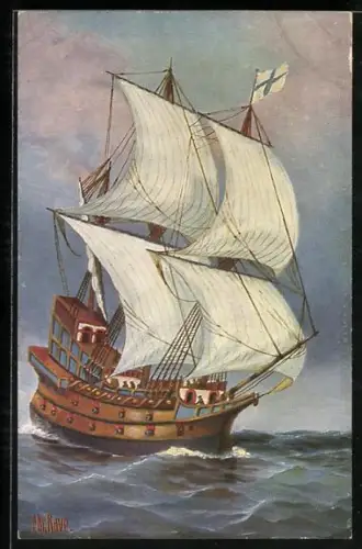 Künstler-AK Christopher Rave: Segelschiff Französisches Kriegsschiff, 16. Jahrhundert