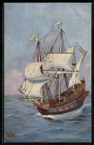 Künstler-AK Christopher Rave: Segelschiff Französisches Kriegsschiff, 16. Jahrhundert