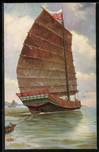 Künstler-AK Chr. Rave: Chinesisches Teetransportboot verlässt den Hafen