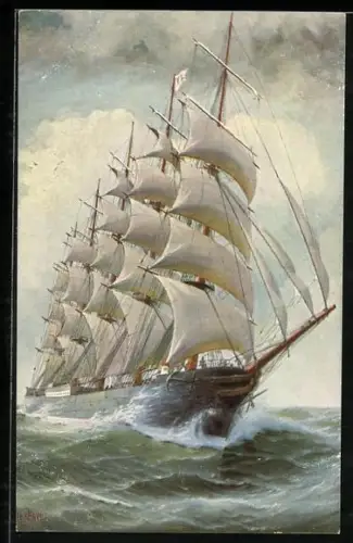 Künstler-AK Christopher Rave: Deutscher Riesensegler Preussen, Fünfmastvollschiff, 1907
