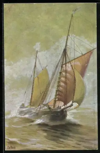 Künstler-AK Christopher Rave: Küstenfahrer mit Jawltaklung auf hoher See, 1894