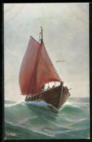 Künstler-AK Christopher Rave: Tucker und Zesenfischerboot um 1900 im Stettiner Haff