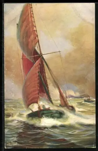 Künstler-AK Christopher Rave: Segelschiff Themse Barke um 1890