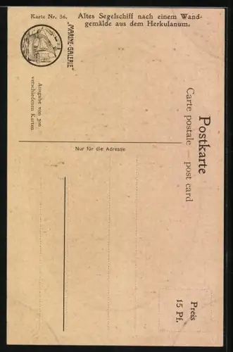 Künstler-AK Christopher Rave: Marine-Galerie, Karte Nr. 36, Altes Segelschiff aus dem Herkulanum