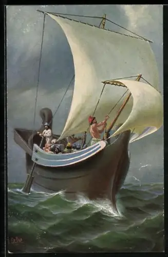 Künstler-AK Christopher Rave: Marine-Galerie, Karte Nr. 134, Römisches Segelschiff, v. Chr.