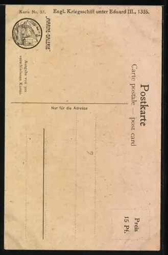 Künstler-AK Christopher Rave: Engl. Kriegsschiff unter Edurard III., 1335