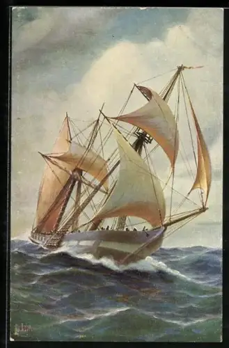 Künstler-AK Chr. Rave: Zeilschip aan de kust van Malabar, Segelschiff in Küstennähe