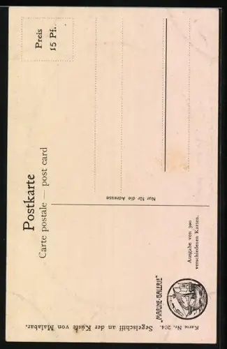 Künstler-AK Chr. Rave: Zeilschip aan de kust van Malabar, Segelschiff in Küstennähe