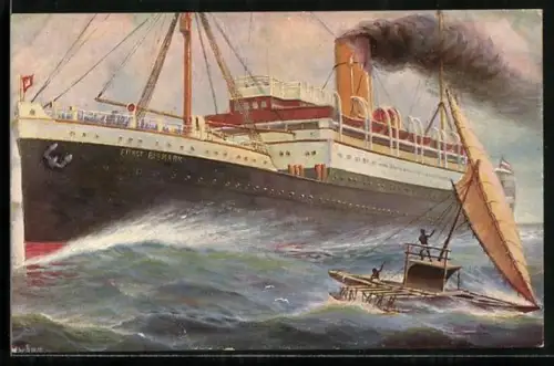 Künstler-AK Christopher Rave: Schnelldampfer Fürst Bismarck im Jahre 1891