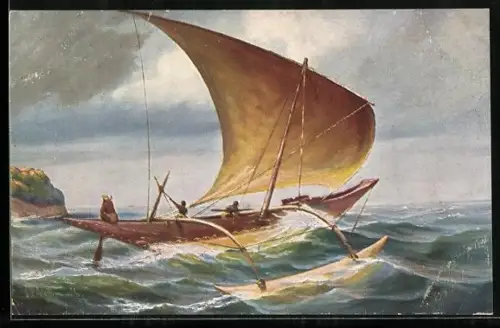 Künstler-AK Christopher Rave: Ceylon, Boot mit Ausleger