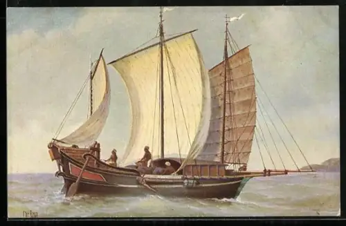 Künstler-AK Christopher Rave: Transportschiff von der Insel Mallakka