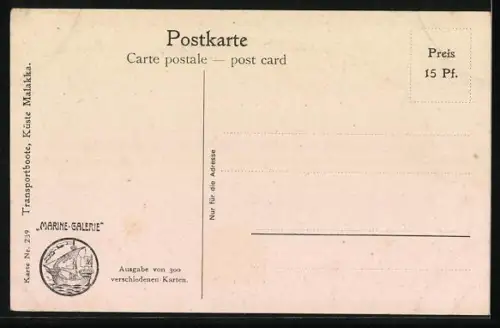 Künstler-AK Malakka, Transportboote an der Küste