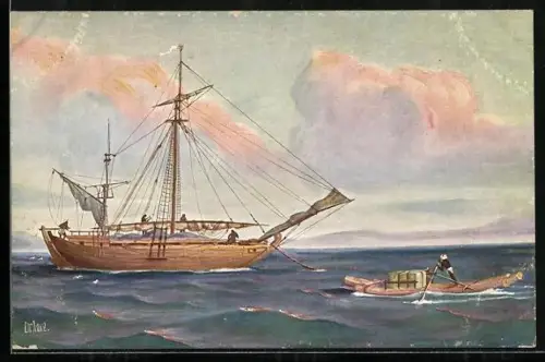 Künstler-AK Chr. Rave: Küstenfahrer bei Koromandel trifft auf einen Händler