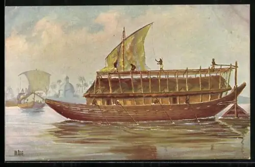 Künstler-AK Christopher Rave: Bengalisches Transportboot in Fahrt, Jetztzeit
