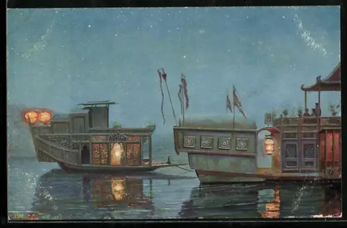 Künstler-AK Christopher Rave: Blumenboote China, Jetztzeit