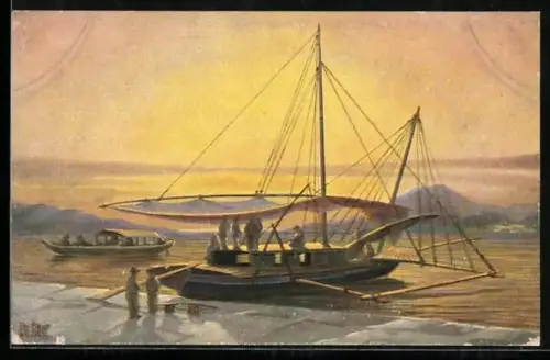 Künstler-AK Christopher Rave: Philippinen, Passagierboot Manilla-Cavit, 19. Jahrhundert