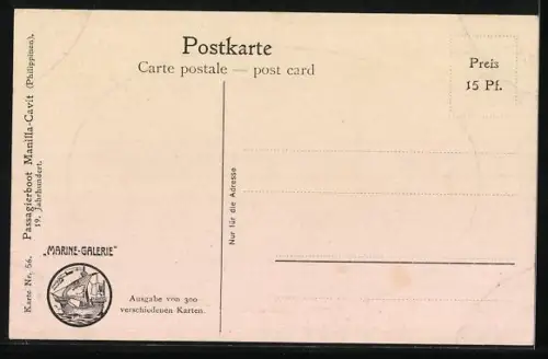 Künstler-AK Christopher Rave: Philippinen, Passagierboot Manilla-Cavit, 19. Jahrhundert