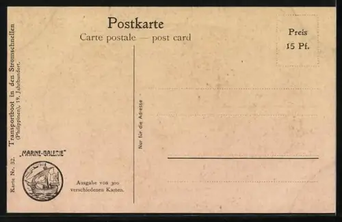 Künstler-AK Christopher Rave: Transportboot in den Stromschnellen