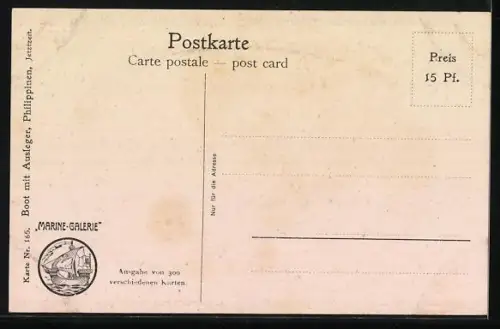 Künstler-AK Christopher Rave: Philippinen, Boot mit Ausleger auf See
