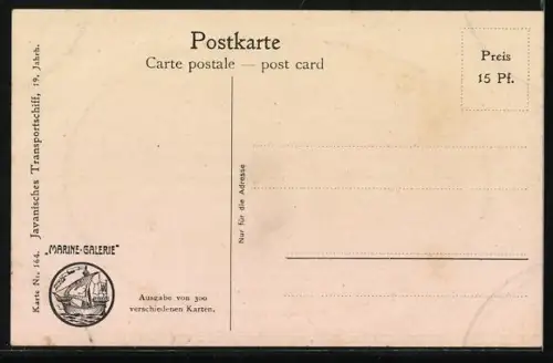Künstler-AK Christopher Rave: Marine-Galerie, Karte Nr. 164, Javanisches Transportschiff 19. Jahrh.
