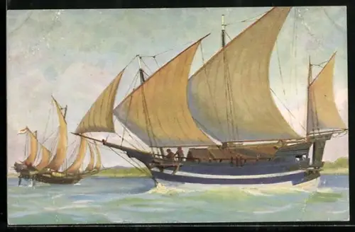 Künstler-AK Christopher Rave: Dreimastboote, Java