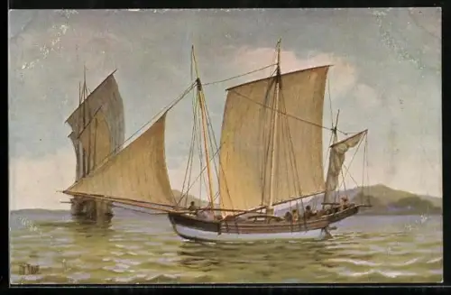 Künstler-AK Christopher Rave: Segelboot von Sumatra im 18. Jahrhundert
