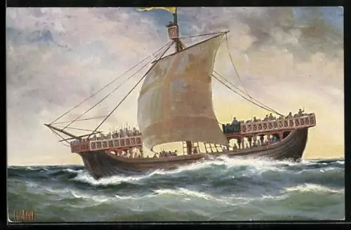 Künstler-AK Christopher Rave: Englisches Kriegsschiff, 13. Jh.